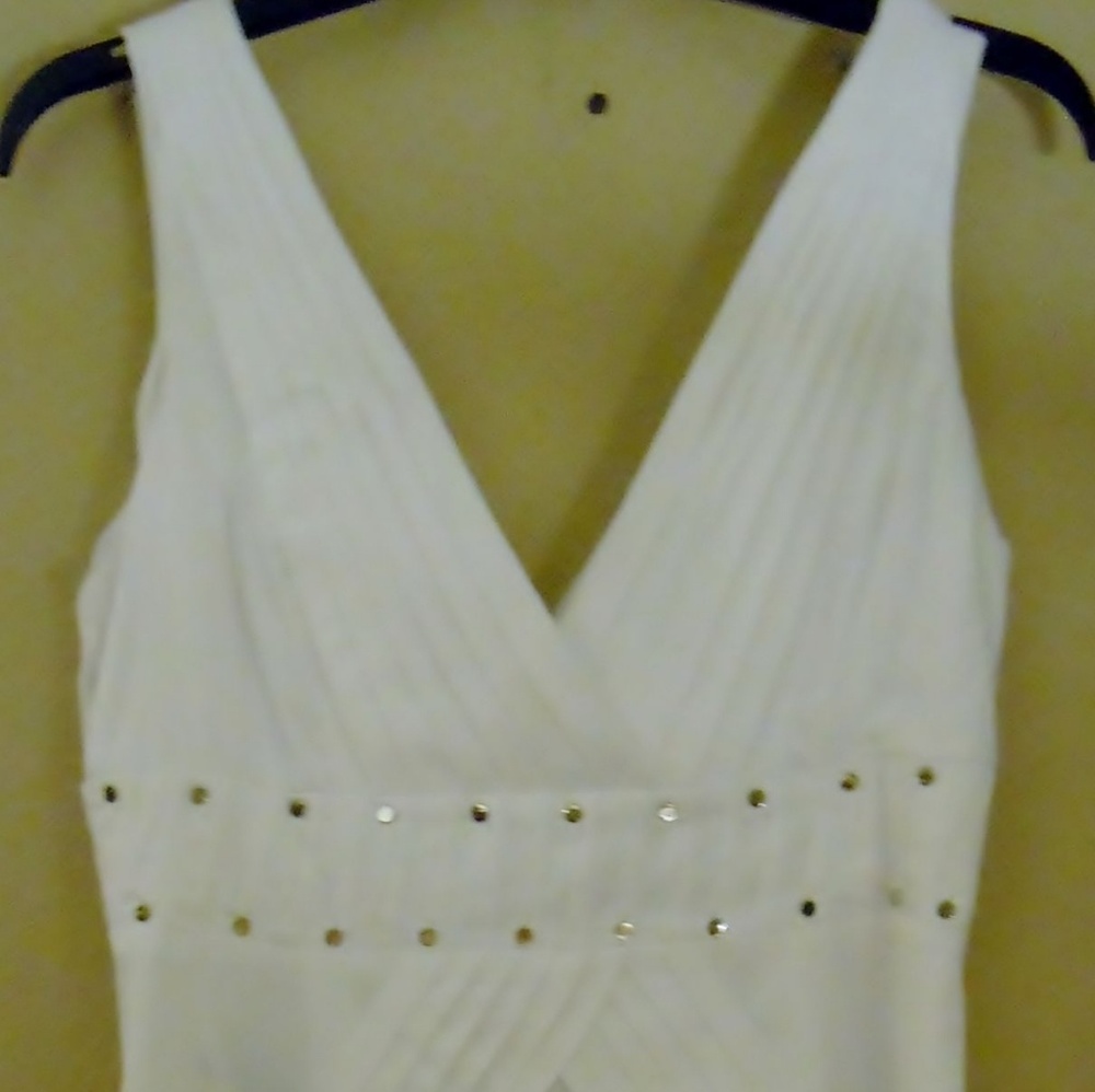 White V Neck Studded Soft Flowy Dress